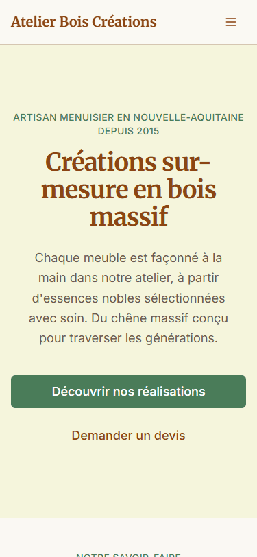 Screenshot mobile de Atelier Bois