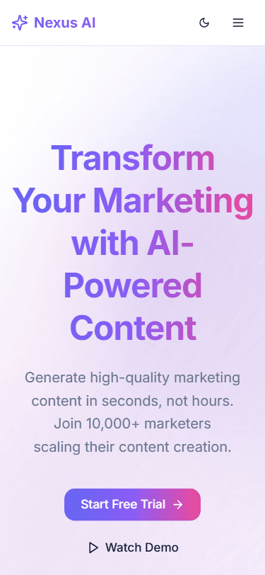 Screenshot mobile de Nexus AI